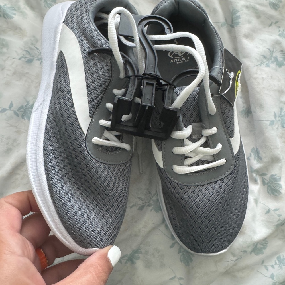 Gray and White Kids Athletic Shoes